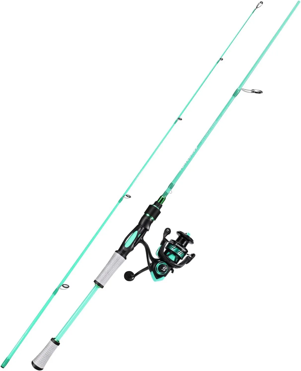 One Bass Spirit Flame Fishing Rod Reel Combo, Spinning Fishing Pole with Graphite 2Pc Blanks, Stainless Steel Guides