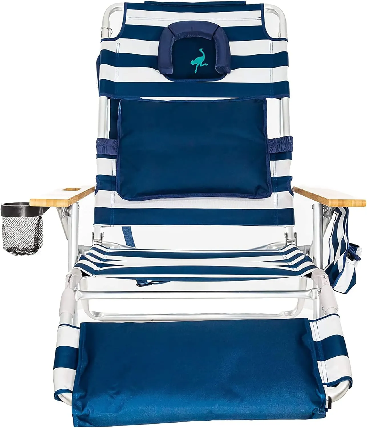 Ostrich Deluxe 3N1 Lightweight Lawn Beach Reclining Lounge Chair with Footrest, Outdoor Furniture for Patio, Balcony, Backyard, or Porch, Blue Stripe