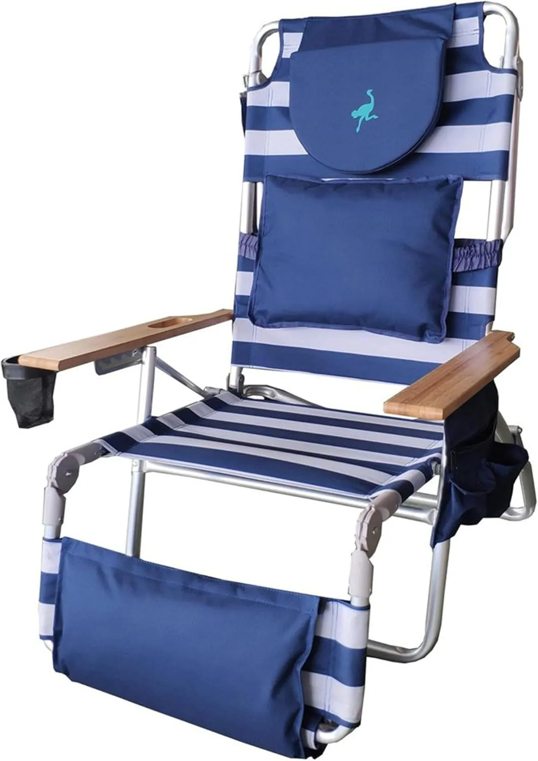 Ostrich Deluxe 3N1 Lightweight Lawn Beach Reclining Lounge Chair with Footrest, Outdoor Furniture for Patio, Balcony, Backyard, or Porch, Blue Stripe