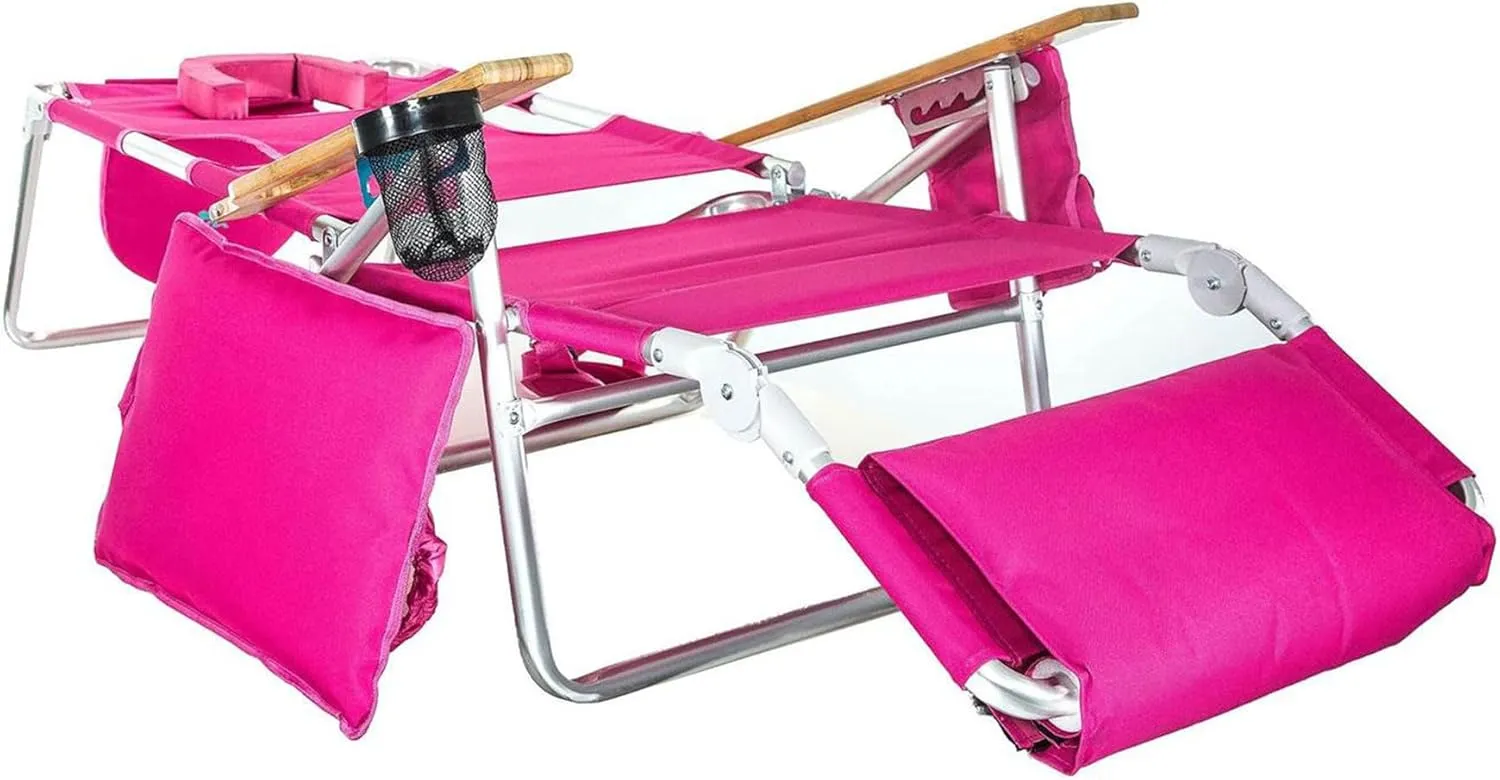 Ostrich Deluxe Reclining Lounge Chair, 3 in 1 Folding Outdoor Beach Lounger, Pink