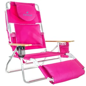 Ostrich Deluxe Reclining Lounge Chair, 3 in 1 Folding Outdoor Beach Lounger, Pink