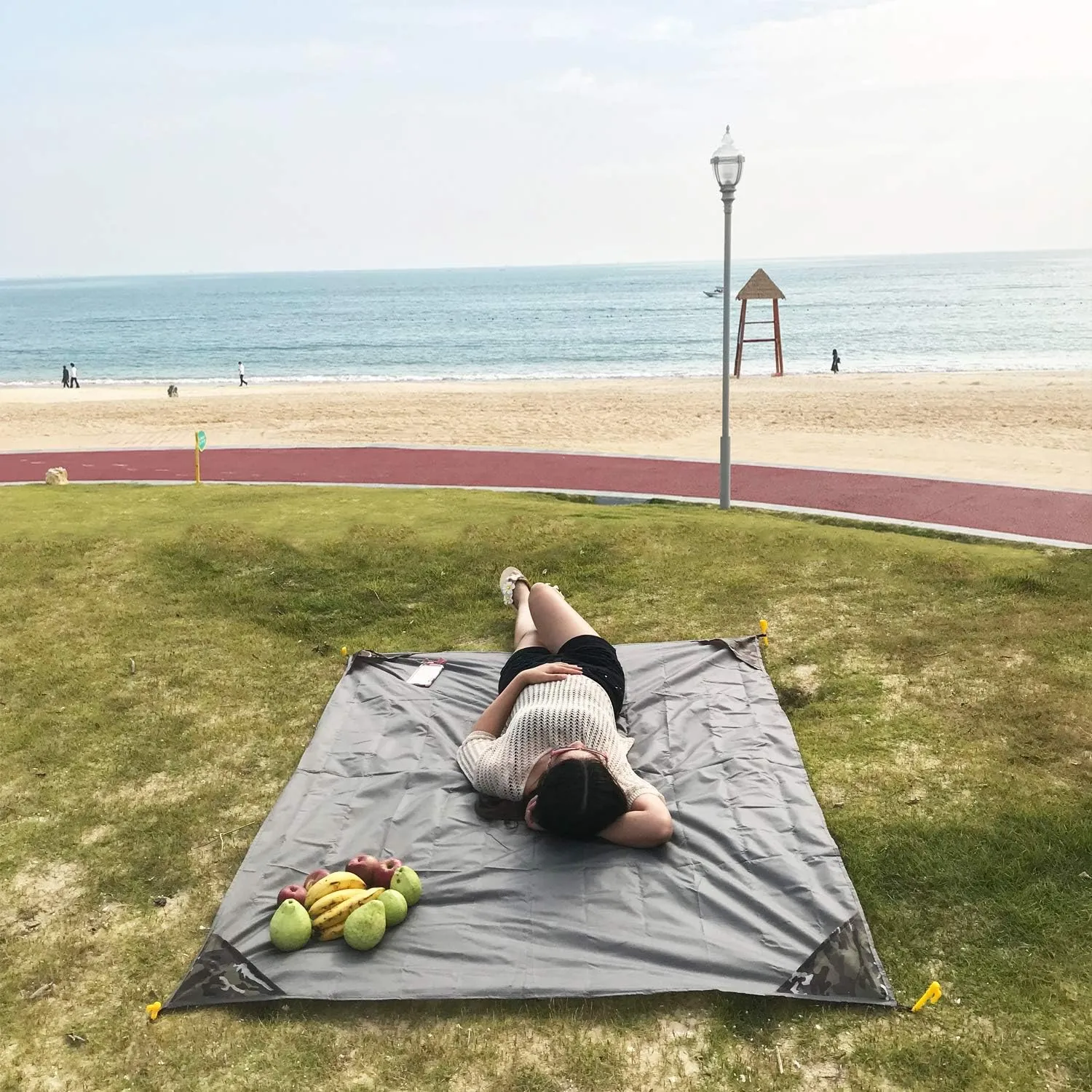 Outdoor Blanket (71" x 55") -Compact, Lightweight, Sand Proof Pocket Blanket Best Mat for The Beach, Hiking, Travel, Camping, Festivals with Pockets, Loops, Stakes, Carabiner
