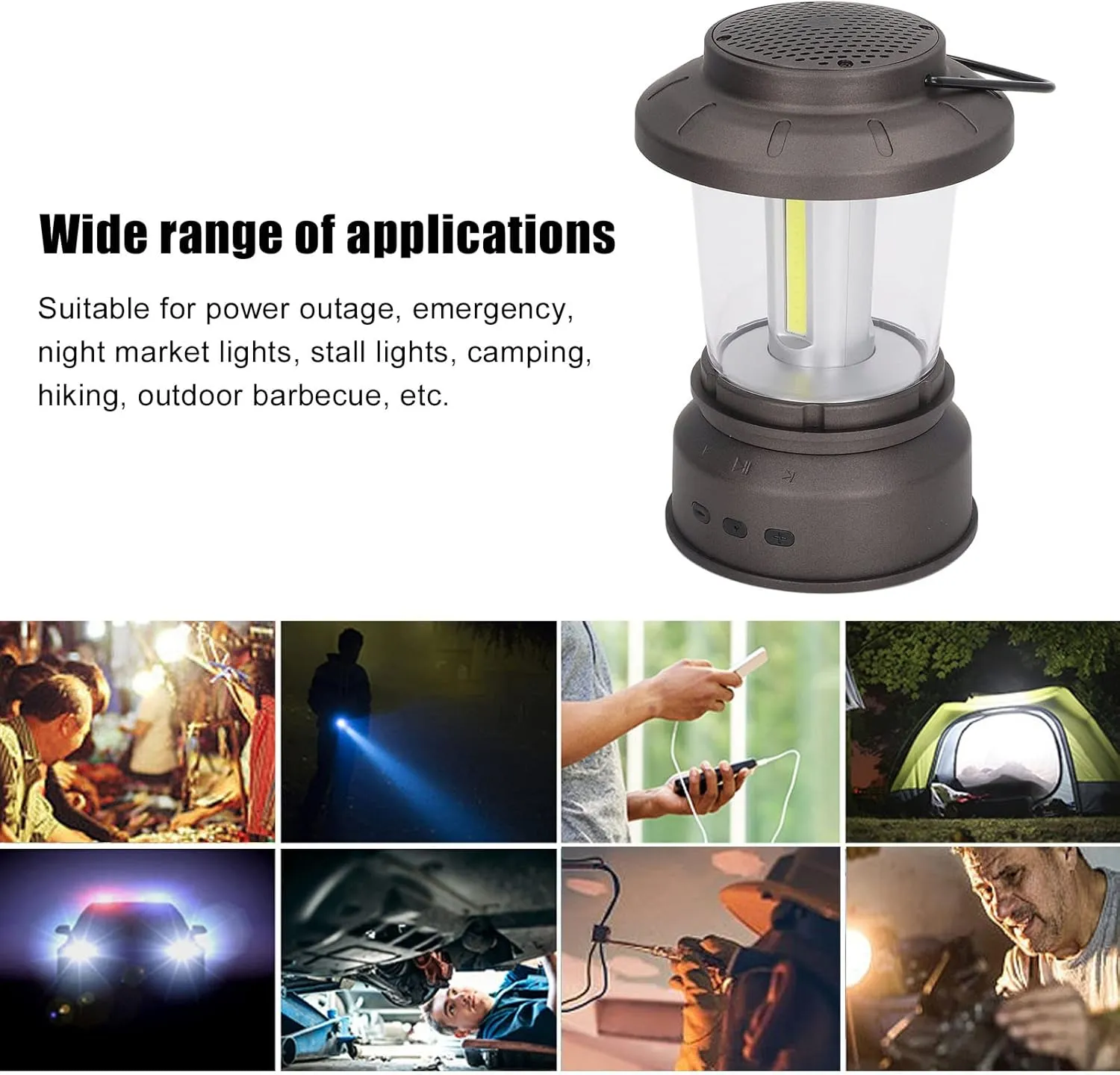 Outdoor Bluetooth Speaker Light Retro Style 2 Modes USB Power Supply IP65 Waterproof Bluetooth Music Camping Lantern (White Light)