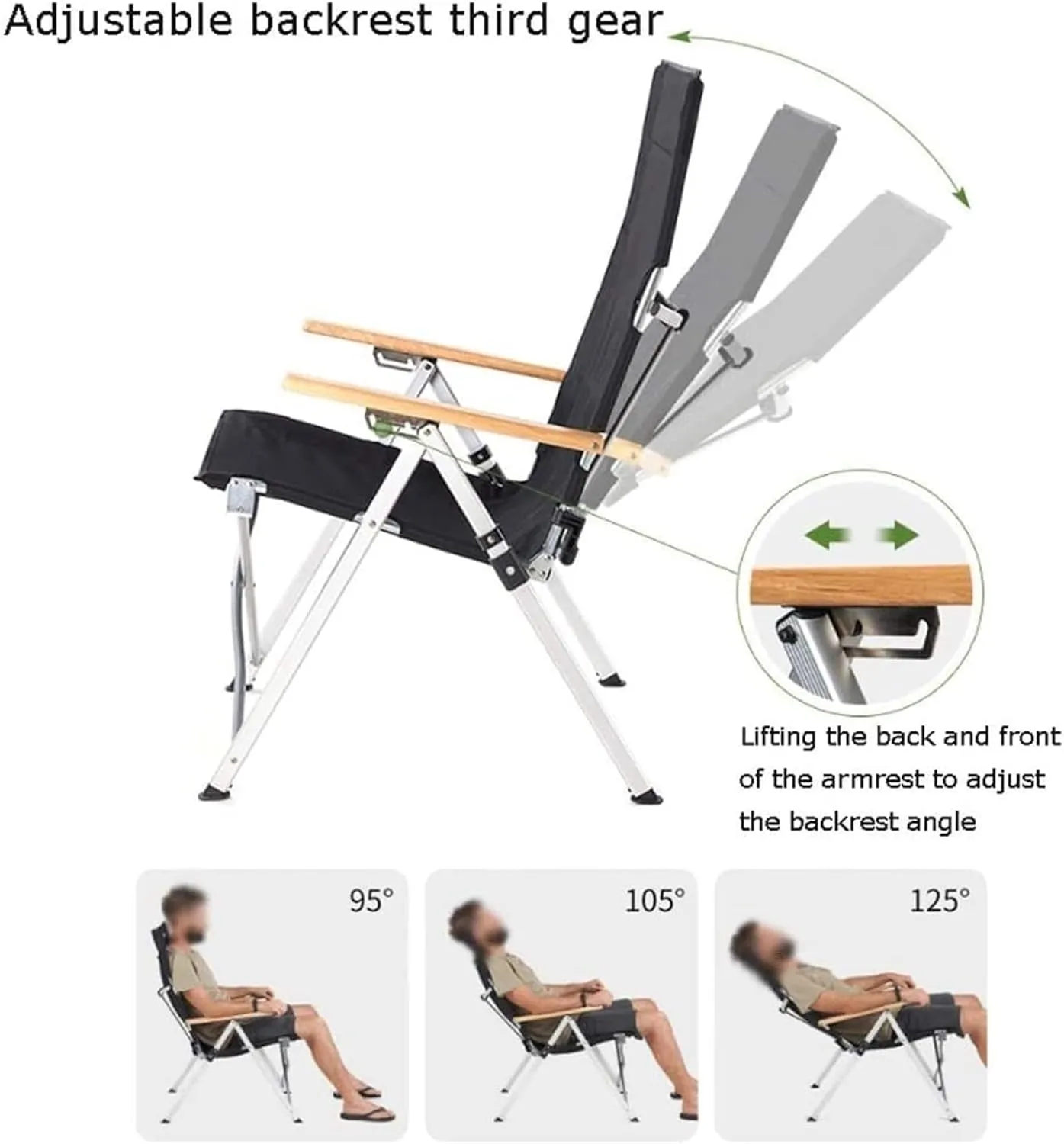 Outdoor Camp Chairs, Adjustable Camping Chair Portable Folding Recliner Beach Chair Self-Driving Fishing Sports Chair Lawn Chairs Adults(B)