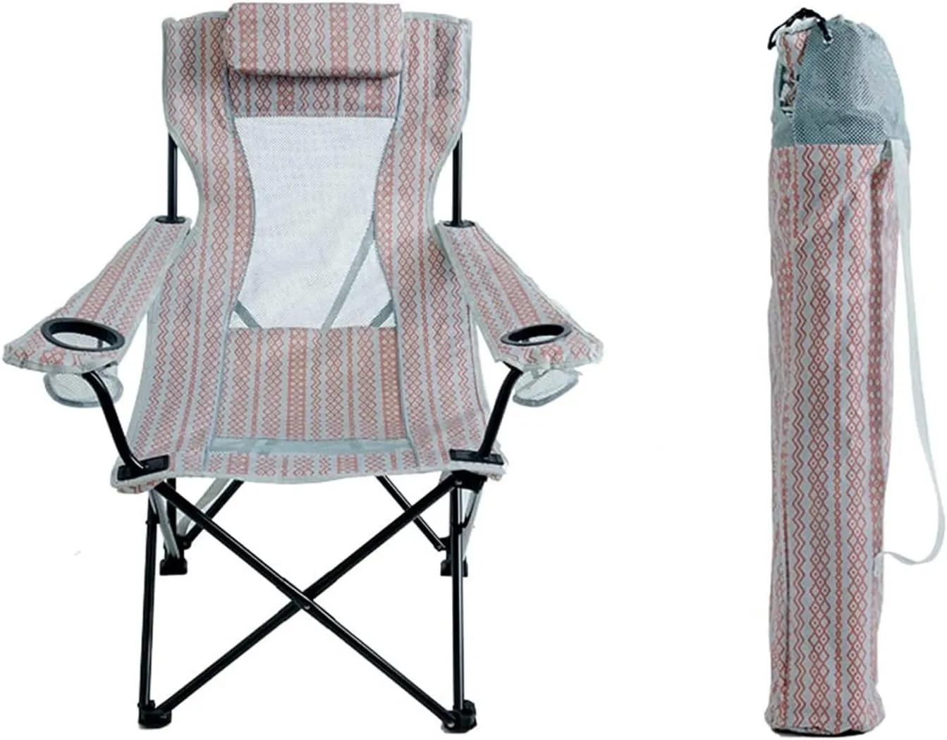 Outdoor Camping Chair Folding Beach Chair with Carry Bag Portable Fishing Seat Heavy Duty Lazy Lounger Chair Mesh Backrest Lunch Break Stool Lawn Chairs