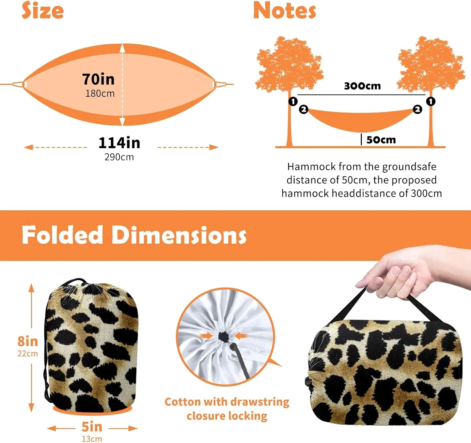 Outdoor Camping Hammock Leopard Print Camouflage Color Double Single Hammocks with 2 Tree Straps, Lightweight Portable Yet Heavy Duty Nylon Hammocks Travel, Beach, Backyard, Patio, Hiking