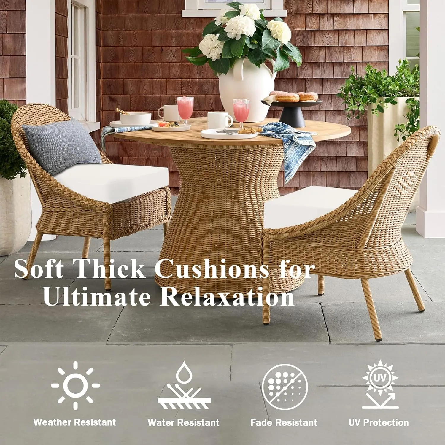 Outdoor Chair Cushions Set of 2, Waterproof Memory Foam Patio Seat Cushions with Ties for Garden Sofa & Dining Furniture, 3-Year Color Fastness, 18x18x3 Inch, Beige