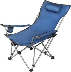 Outdoor Chair Folding Camping Chair Outdoor Folding Chair Portable Lawn Folding Seat Armchair With Cup Holder Pillow And Carry Bag Leisure Recliner Stool Camping Chair Foldable Chair ( Color : Blue )