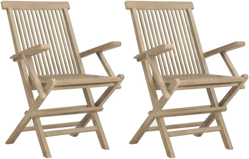 Outdoor Chair with Foot Rest Heavy Duty Beach chairFolding Patio Chairs 2 pcs Gray 22"x24"x35" Solid Wood TeakSuitable for Garden Patio Living Room