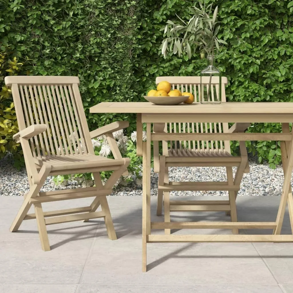 Outdoor Chair with Foot Rest Heavy Duty Beach chairFolding Patio Chairs 2 pcs Gray 22"x24"x35" Solid Wood TeakSuitable for Garden Patio Living Room