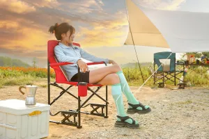 Outdoor Freestyle Rocker Camping Chair Portable Folding Rocking Chair with Solid, Armrests, Drink Holder Comfortable Backrest Red