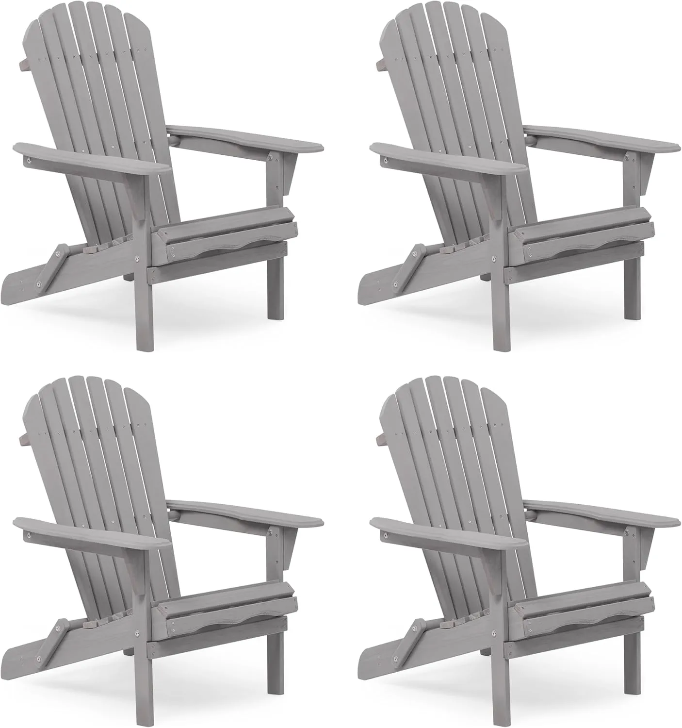 Outdoor Wooden Folding Adirondack Chair Set of 4 with Pre-Assembled BackRest, Wood Patio Chair for Garden Backyard Porch Pool Deck Firepit