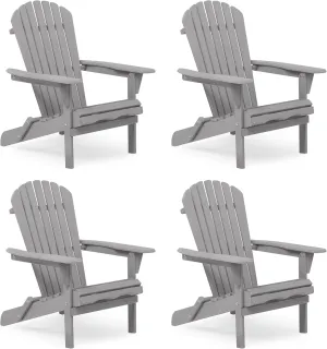 Outdoor Wooden Folding Adirondack Chair Set of 4 with Pre-Assembled BackRest, Wood Patio Chair for Garden Backyard Porch Pool Deck Firepit