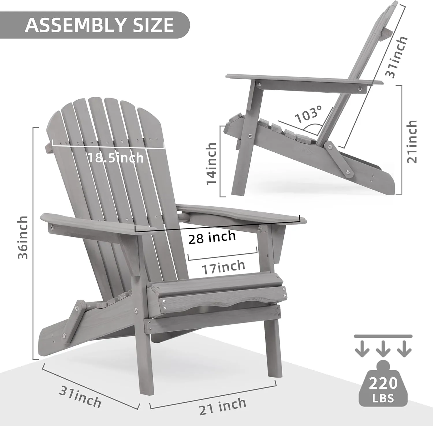 Outdoor Wooden Folding Adirondack Chair Set of 4 with Pre-Assembled BackRest, Wood Patio Chair for Garden Backyard Porch Pool Deck Firepit
