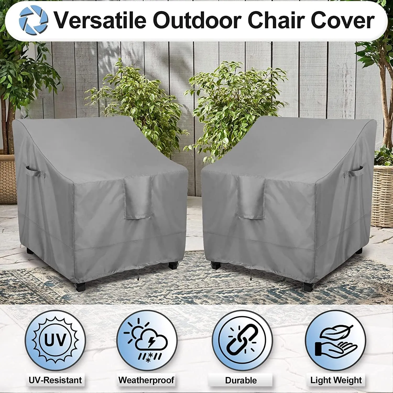 OutdoorLines Outdoor Waterproof Furniture Chair Cover - UV-Resistant Patio Lawn Chair Covers for Outdoor Furniture Windproof Heavy Duty Chair Covering, 2 Packs, 35Wx38Dx31H Inches, Grey