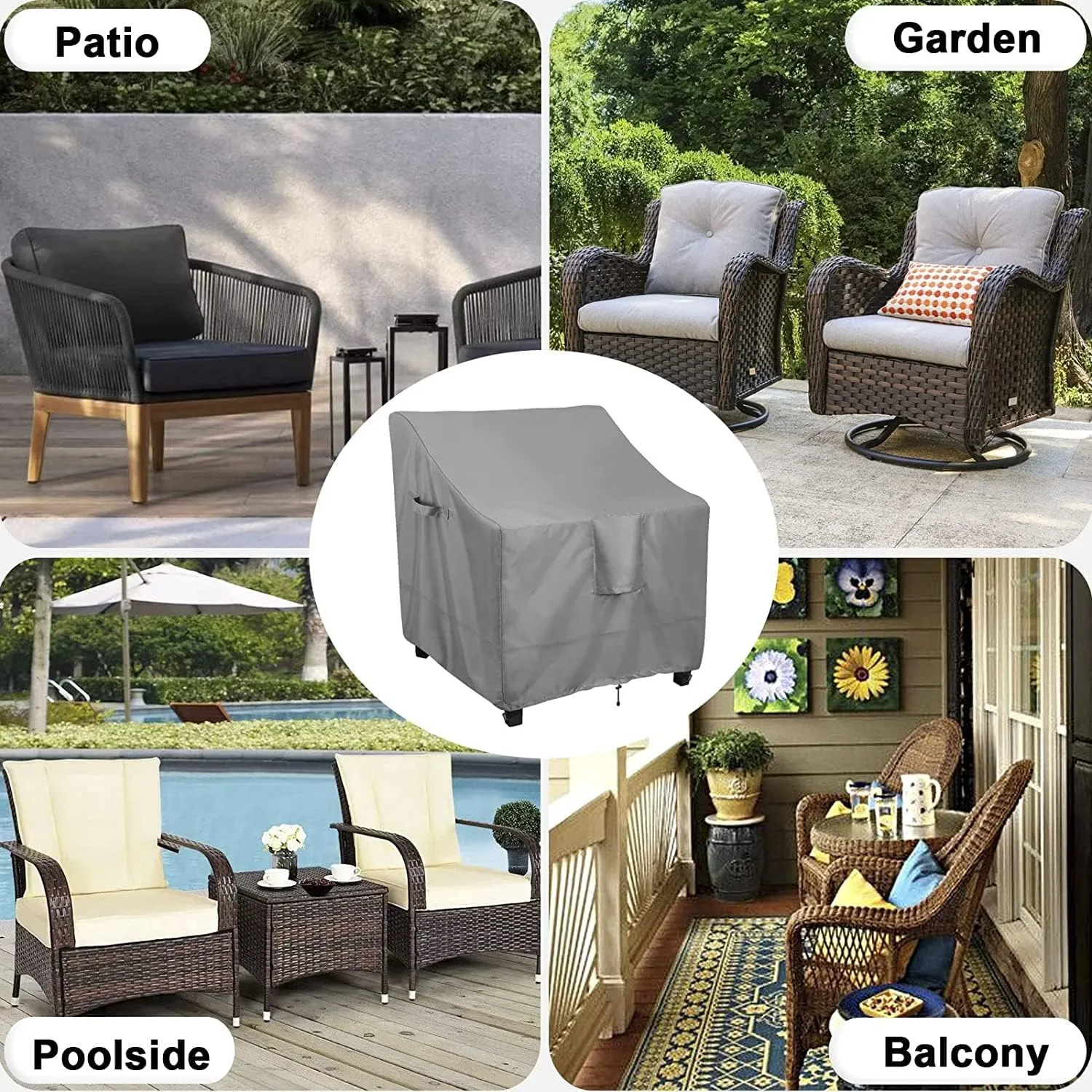 OutdoorLines Outdoor Waterproof Furniture Chair Cover - UV-Resistant Patio Lawn Chair Covers for Outdoor Furniture Windproof Heavy Duty Chair Covering, 2 Packs, 35Wx38Dx31H Inches, Grey