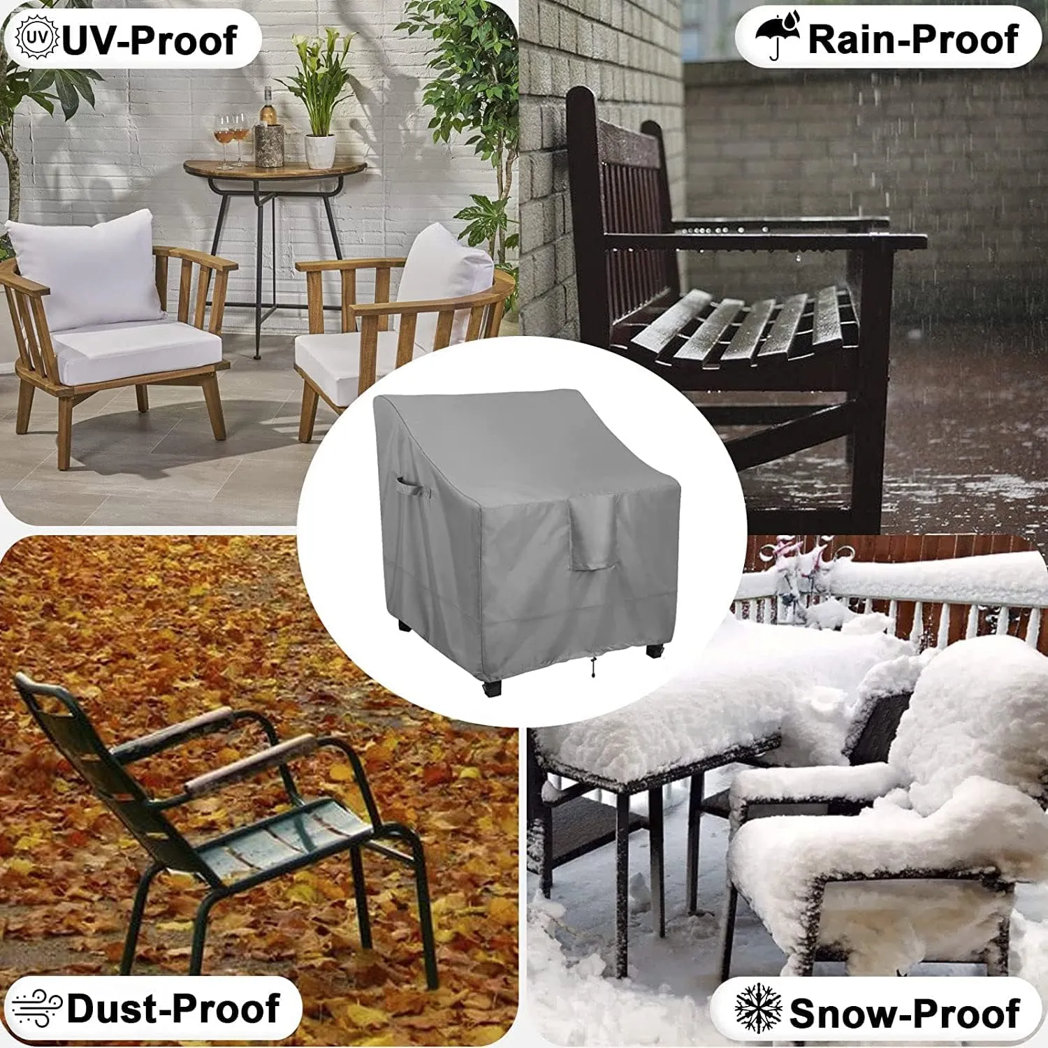 OutdoorLines Outdoor Waterproof Furniture Chair Cover - UV-Resistant Patio Lawn Chair Covers for Outdoor Furniture Windproof Heavy Duty Chair Covering, 2 Packs, 35Wx38Dx31H Inches, Grey