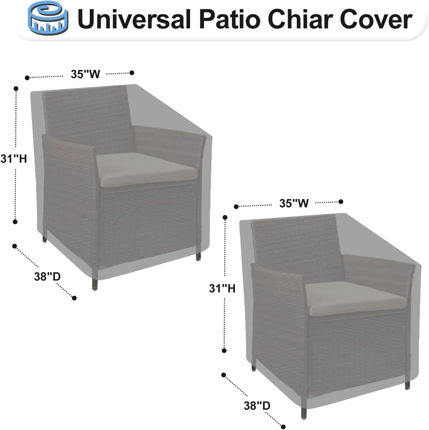 OutdoorLines Outdoor Waterproof Furniture Chair Cover - UV-Resistant Patio Lawn Chair Covers for Outdoor Furniture Windproof Heavy Duty Chair Covering, 2 Packs, 35Wx38Dx31H Inches, Grey