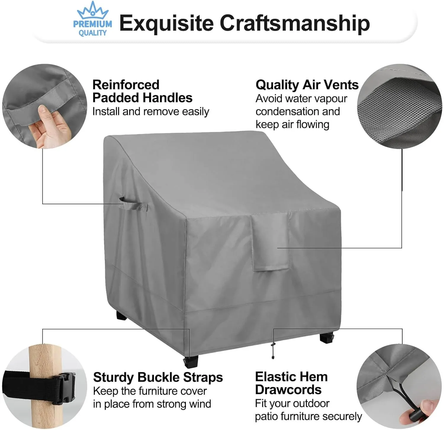 OutdoorLines Outdoor Waterproof Furniture Chair Cover - UV-Resistant Patio Lawn Chair Covers for Outdoor Furniture Windproof Heavy Duty Chair Covering, 2 Packs, 35Wx38Dx31H Inches, Grey