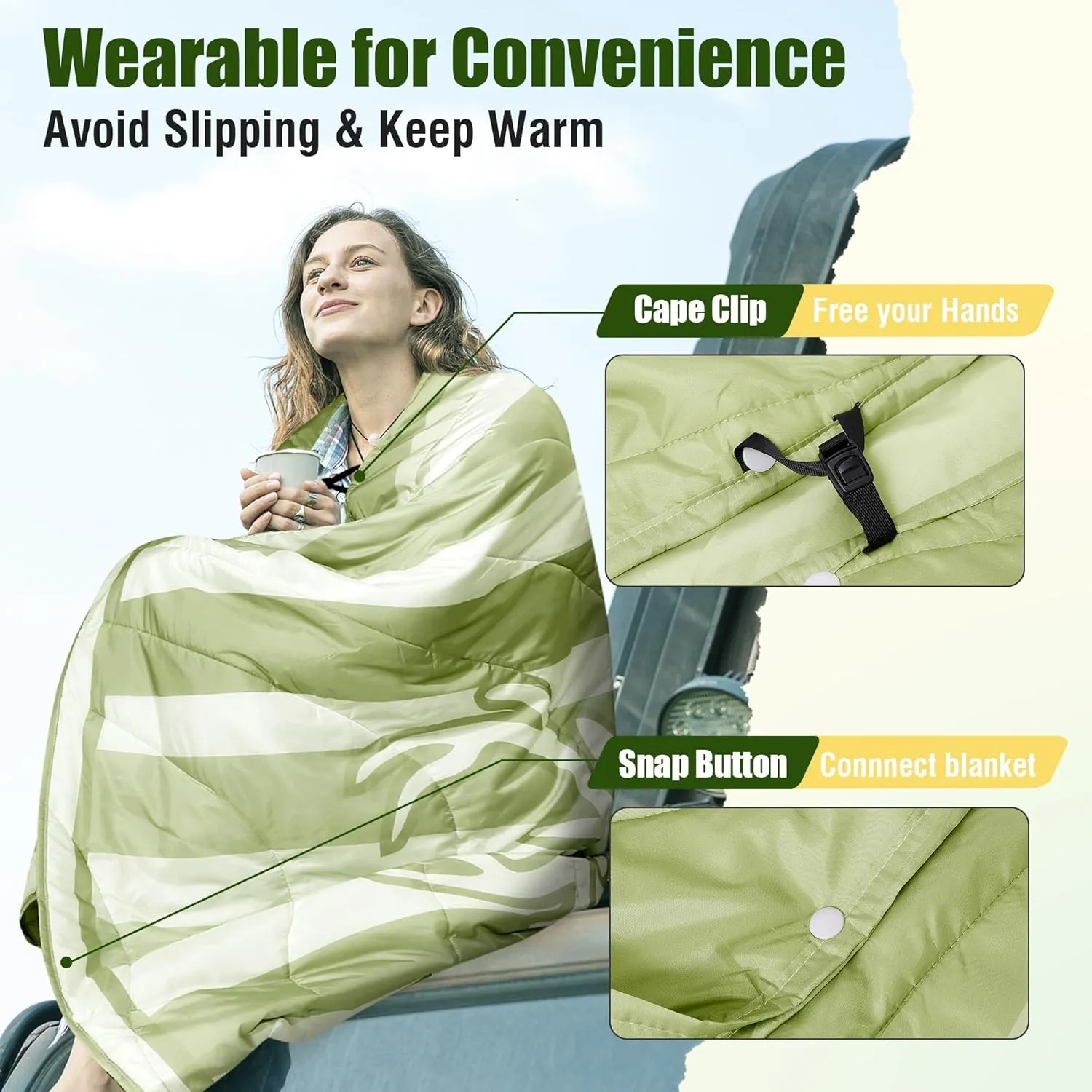 OUTSKIRT Packable Camping Blanket, Outdoor Puffer Camping Blankets for Cold Weather, Lightweight & Wearable Camping Quilt, Ideal for Traveling, Hiking, Festival & Outdoor Adventures, Deer