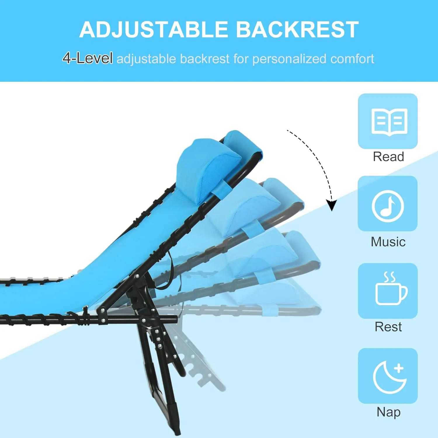 Outsunny Folding Chaise Lounge Chair, Patio Sun Tanning Chair, Outdoor Chaise Lounger with 4-Position Reclining Back, Breathable Mesh Seat for Beach, Poolside, Yard, Blue