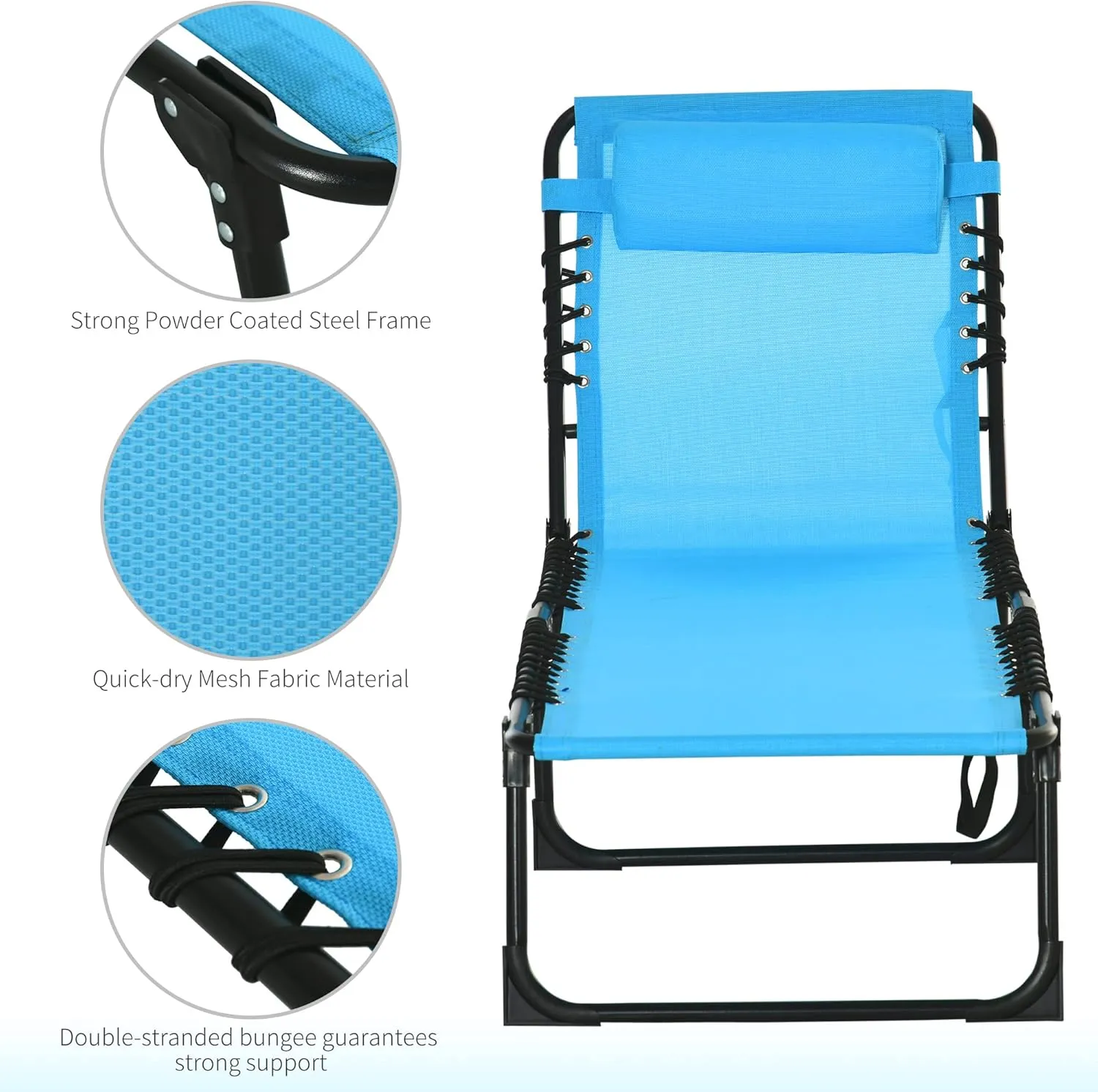 Outsunny Folding Chaise Lounge Chair, Patio Sun Tanning Chair, Outdoor Chaise Lounger with 4-Position Reclining Back, Breathable Mesh Seat for Beach, Poolside, Yard, Blue
