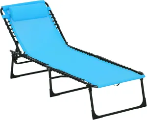 Outsunny Folding Chaise Lounge Chair, Patio Sun Tanning Chair, Outdoor Chaise Lounger with 4-Position Reclining Back, Breathable Mesh Seat for Beach, Poolside, Yard, Blue