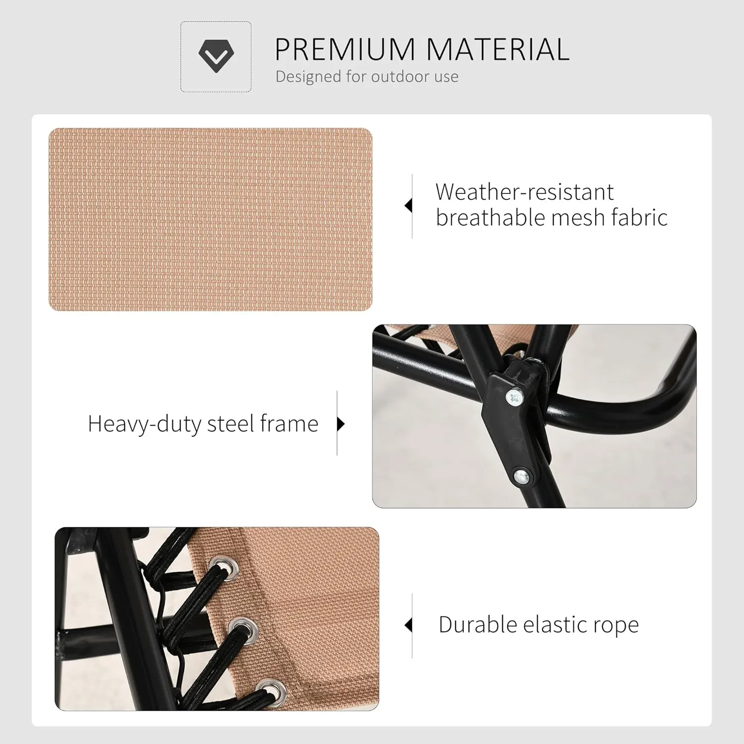 Outsunny Patio Folding Chair, Outdoor Bungee Sling Chair w/Armrests, Portable Lawn Chair for Camping, Garden, Pool, Beach, Backyard, Beige