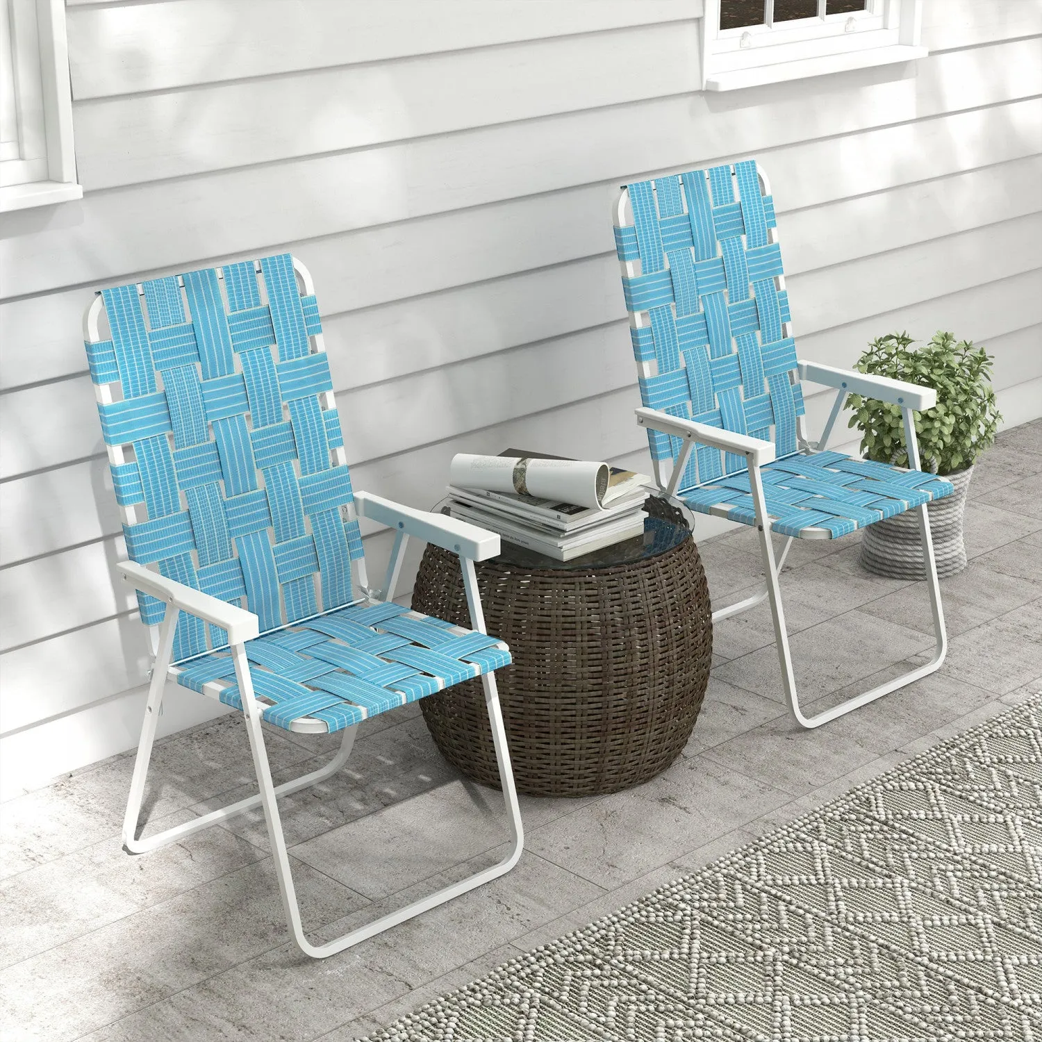Outsunny Set Of 2 Folding Patio Chairs, Classic Portable Chair Set, Blue