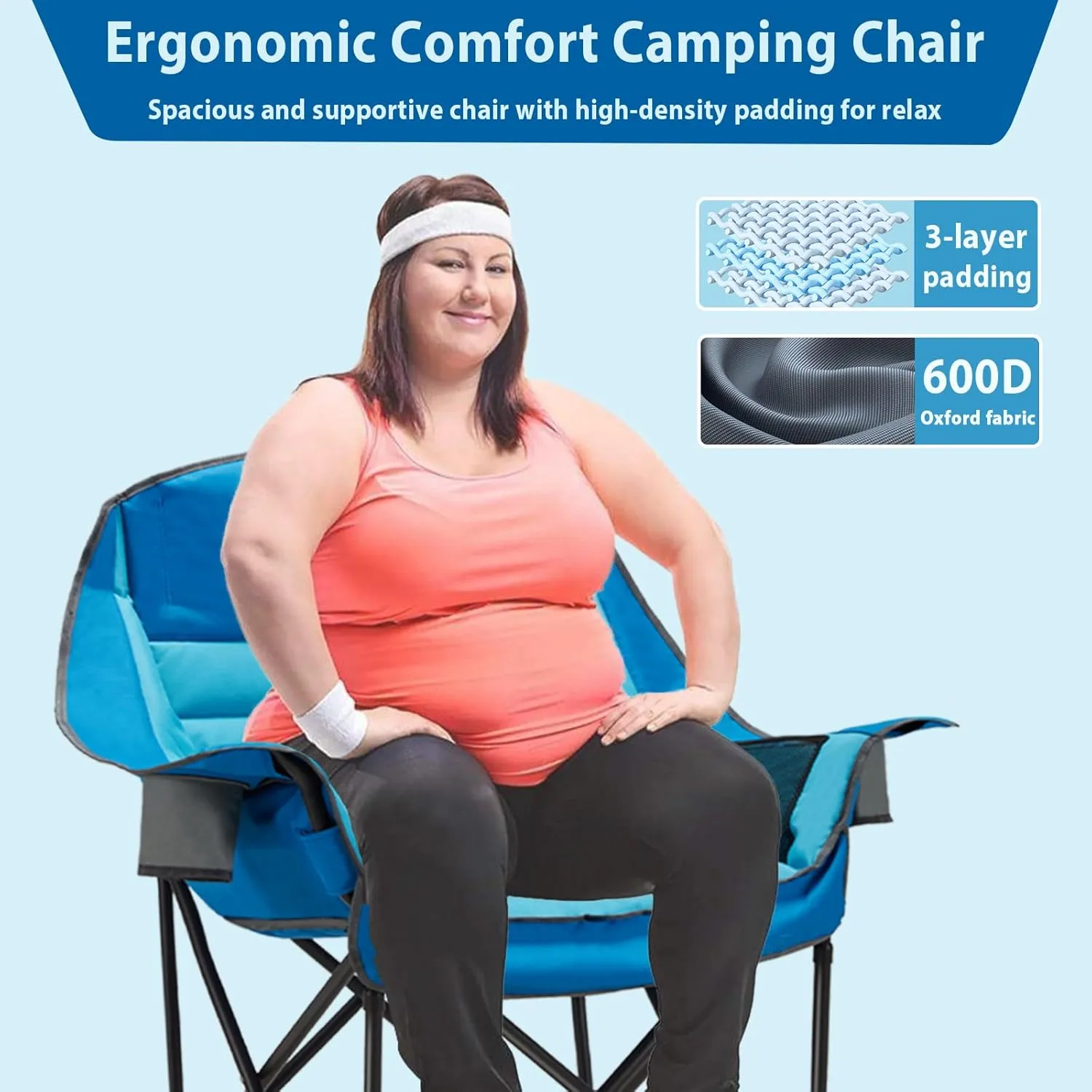 Oversized Camping Chair, Portable Folding Camping Chairs with Side Pocket, Cup Holder and Carry Bag, Heavy Duty Outdoor Camping Chairs for Adults, Fishing, Sports, Trip, up to 400lbs, Style 1