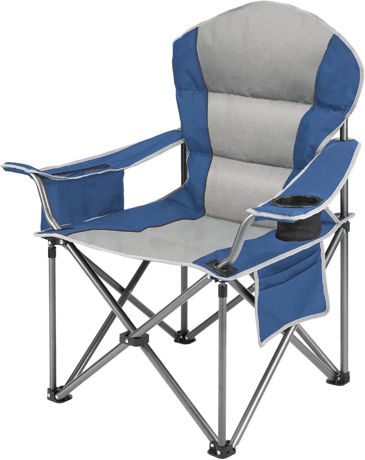 Oversized Camping Chair with Padded Armrest, Lumbar Support, Steel Frame, Includes Cooler Bag, Storage Netting Cup Holder, Holds Up to 500 Pounds, Folding Chairs for Outside