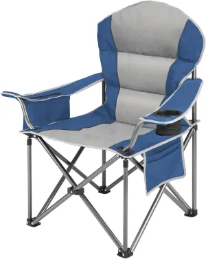 Oversized Camping Chair with Padded Armrest, Lumbar Support, Steel Frame, Includes Cooler Bag, Storage Netting Cup Holder, Holds Up to 500 Pounds, Folding Chairs for Outside