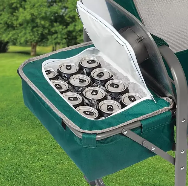 Oversized Director's Chair with Fold-Away Insulated Cooler and Side Table, Padded Arms and Headrest - Choose Your Color, 350 lbs Weight Capacity (Green Smoke)