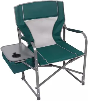 Oversized Director's Chair with Fold-Away Insulated Cooler and Side Table, Padded Arms and Headrest - Choose Your Color, 350 lbs Weight Capacity (Green Smoke)