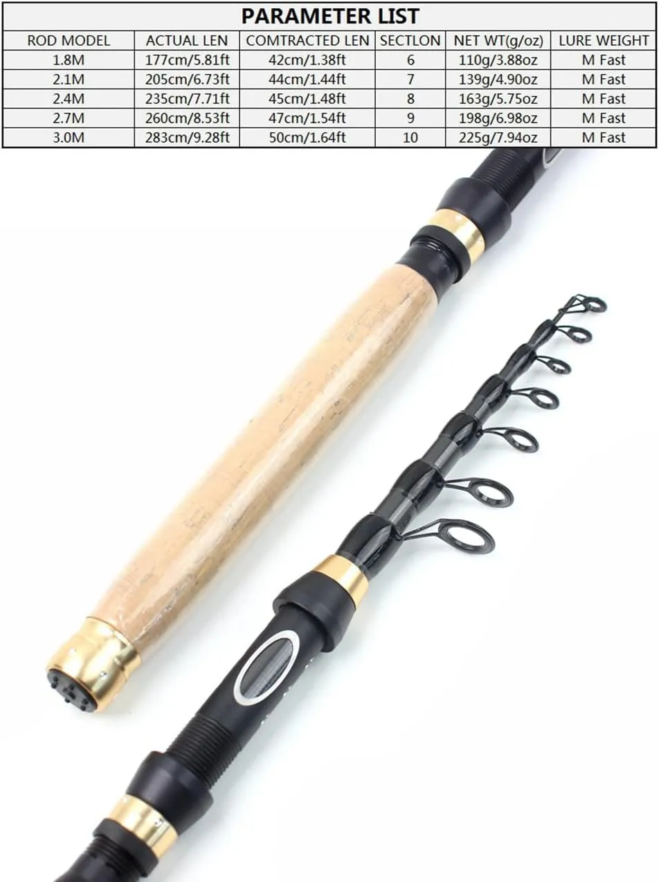 Pack of 1 Short Fishing Rods Lure Spinning Casting Carbon Telescopic Rod Fast Long Shot Trout Lake Fish Rod Multifunction Travel 1.8M - 3M