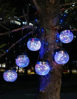 PARTPHONER Solar Lantern Solar Lights Outdoor Waterproof 6-Pack, Solar Powered Hanging Lights Cracked Glass Hanging Globes for Christmas Decoration, Shepherd Hook, Garden Tree Ornaments, Multi-Color