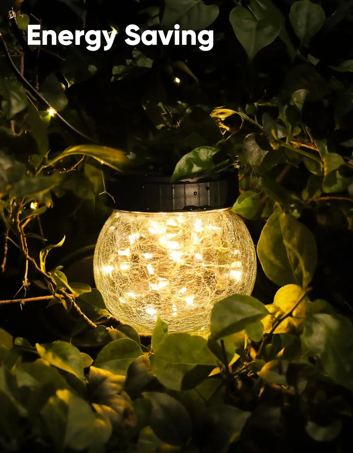 PARTPHONER Solar Lanterns Solar Lights Outdoor Waterproof 6-Pack, Solar Powered Hanging Lights Cracked Glass Hanging Globes for Christmas Decoration, Shepherd Hook, Garden Tree Ornaments