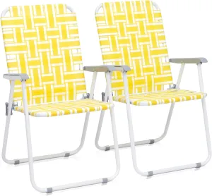 Patio Lawn Webbed Folding Chairs Set of 2, Folding Beach Chair Portable Camping Chair Patio Lawn Chairs Webbed Beach Chair Folding Chair for Lawn Yard Garden Dining Beach Camping Travel