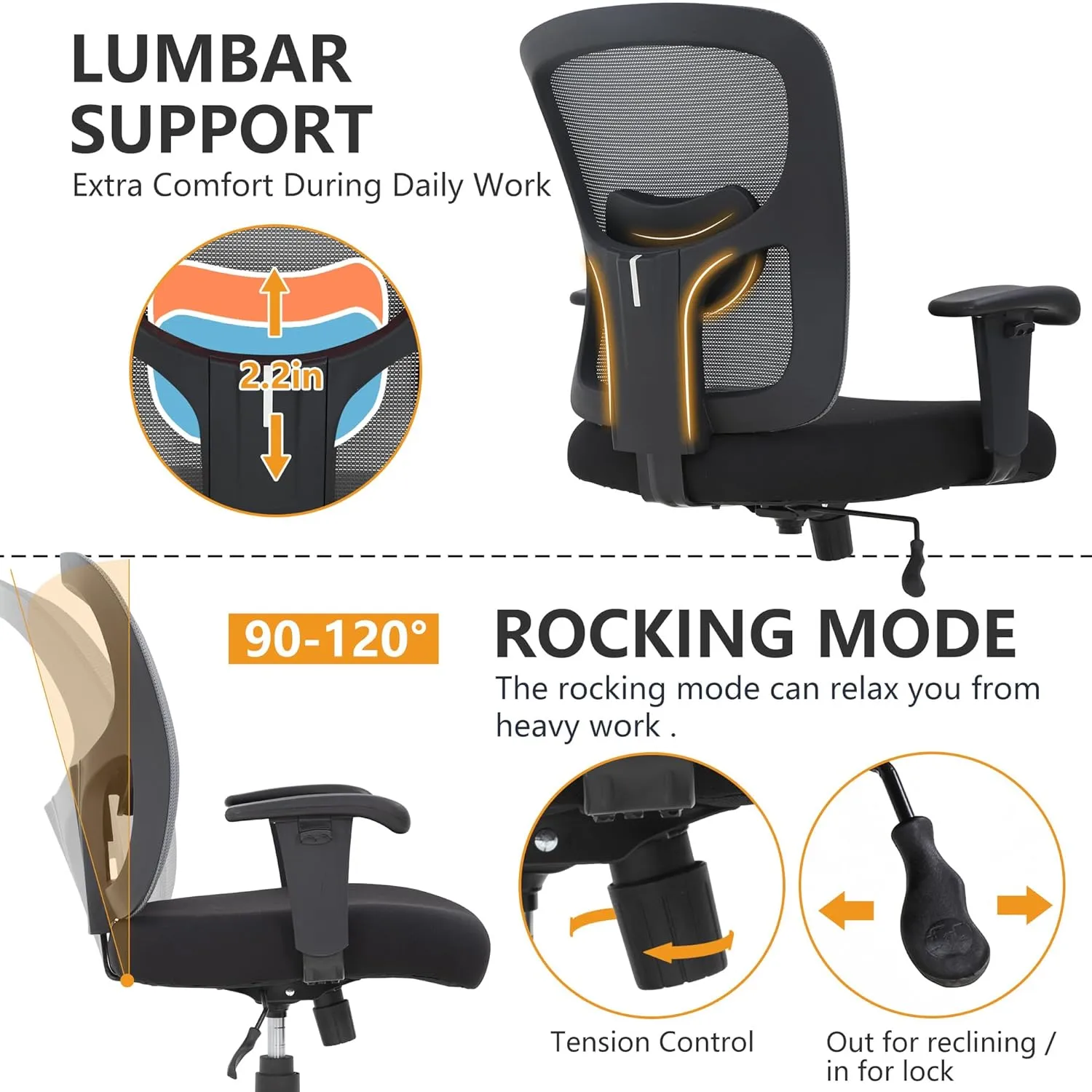 PayLessHere Ergonomic Desk Chair Office Chair Computer Chair 500lbs with Lumbar Support Wide Seat Adjust Arms Rolling Swivel High Back Task Executive Big and Tall Office Chair for Home Office，Grey
