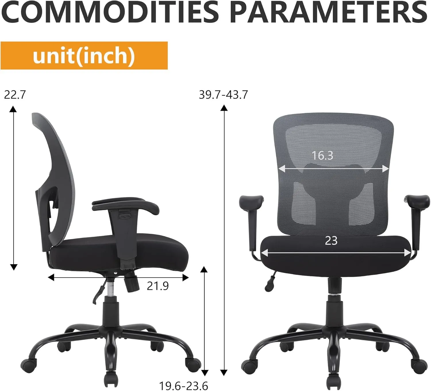 PayLessHere Ergonomic Desk Chair Office Chair Computer Chair 500lbs with Lumbar Support Wide Seat Adjust Arms Rolling Swivel High Back Task Executive Big and Tall Office Chair for Home Office，Grey