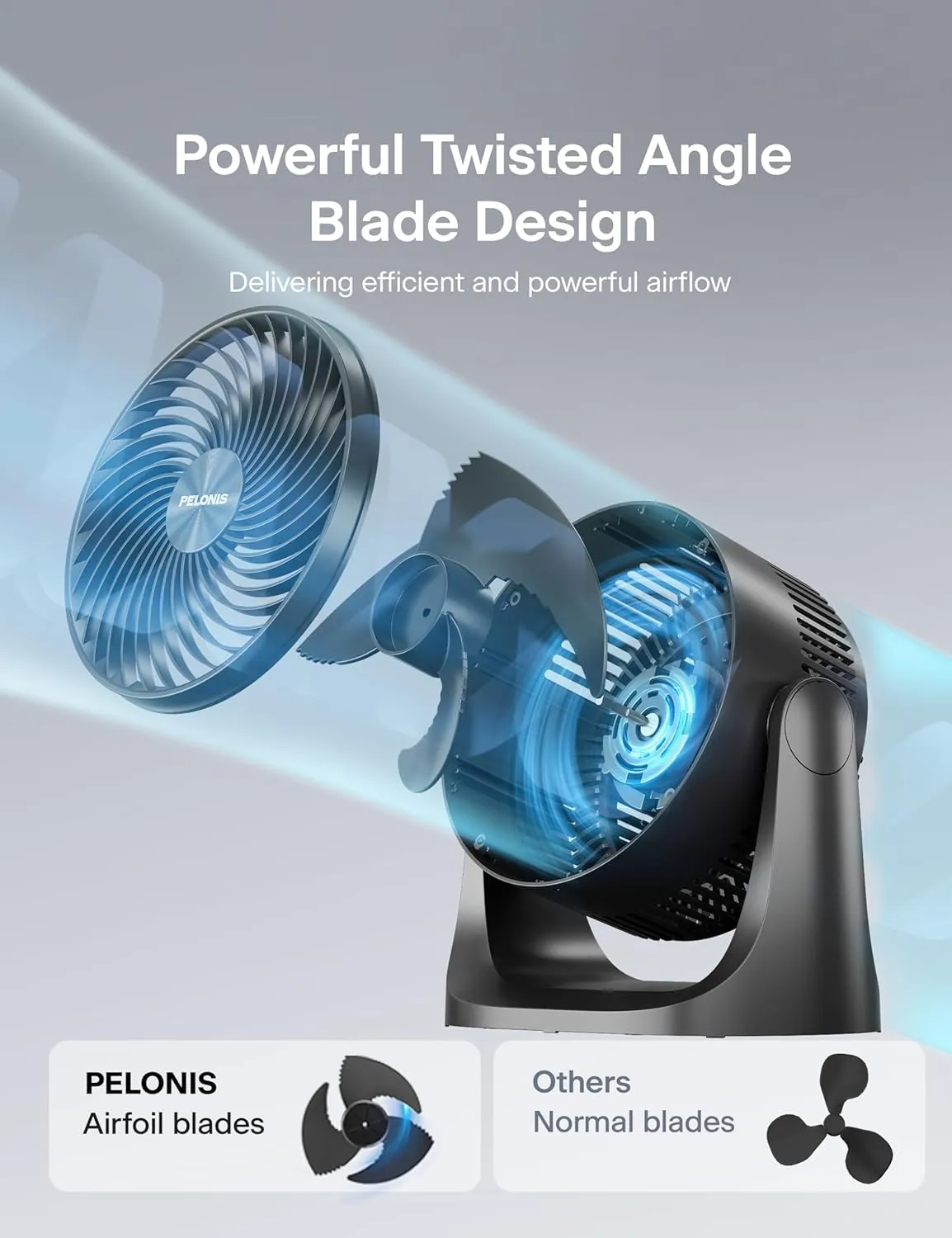 PELONIS 3 Speed Small Room Air Circulator Fan with 7-inch Blade, Table Fan with 100° Adjustable Head Tilt - Desktop Fan for Bedroom,Dorm and Office - Ventilador for Air Conditioner and Heater, Black