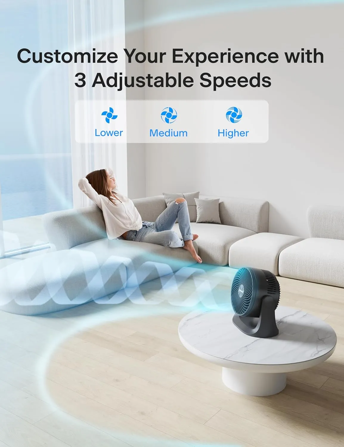 PELONIS 3 Speed Small Room Air Circulator Fan with 7-inch Blade, Table Fan with 100° Adjustable Head Tilt - Desktop Fan for Bedroom,Dorm and Office - Ventilador for Air Conditioner and Heater, Black