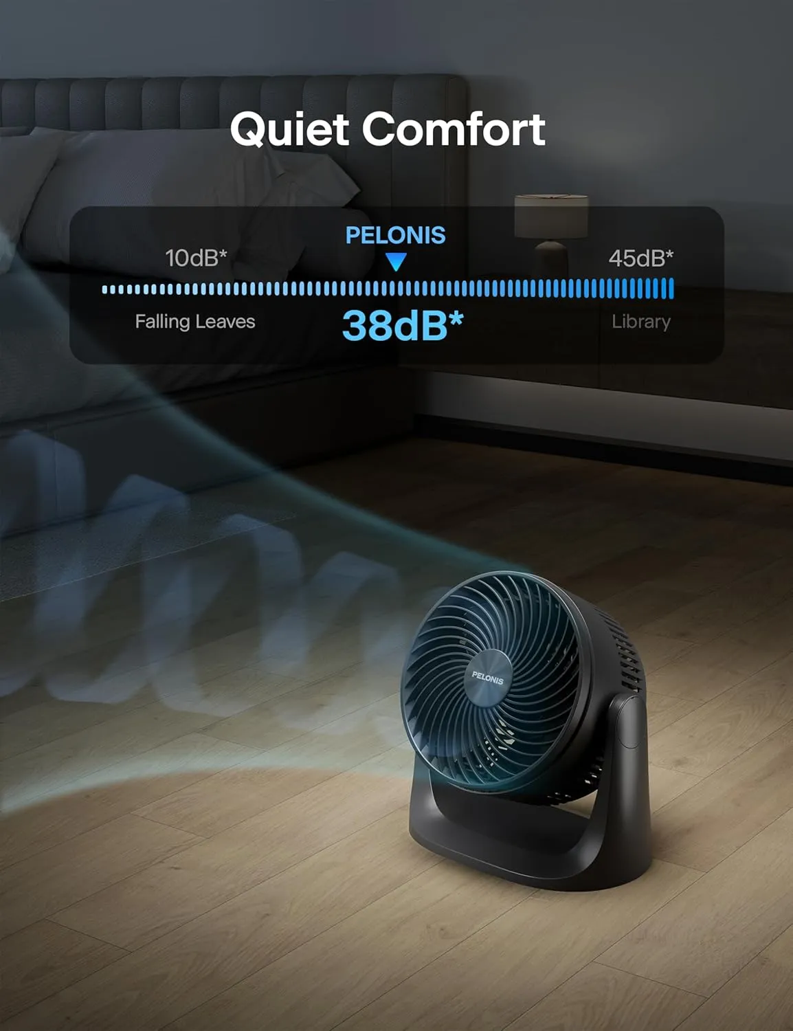 PELONIS 3 Speed Small Room Air Circulator Fan with 7-inch Blade, Table Fan with 100° Adjustable Head Tilt - Desktop Fan for Bedroom,Dorm and Office - Ventilador for Air Conditioner and Heater, Black