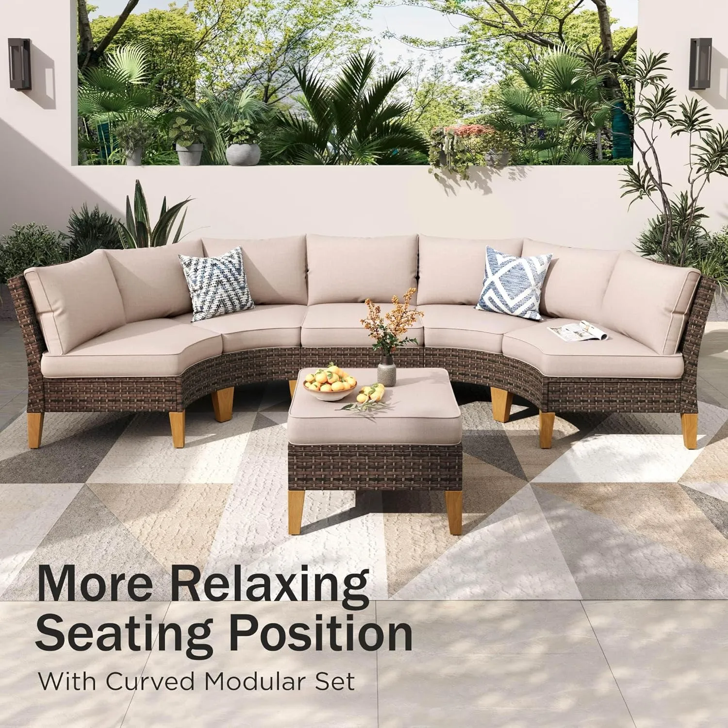 PHI VILLA 12 Pieces Patio Conversation Set Half Moon Wicker Outdoor Furniture Sofa Set Curved Circle Rattan Sofa for Garden