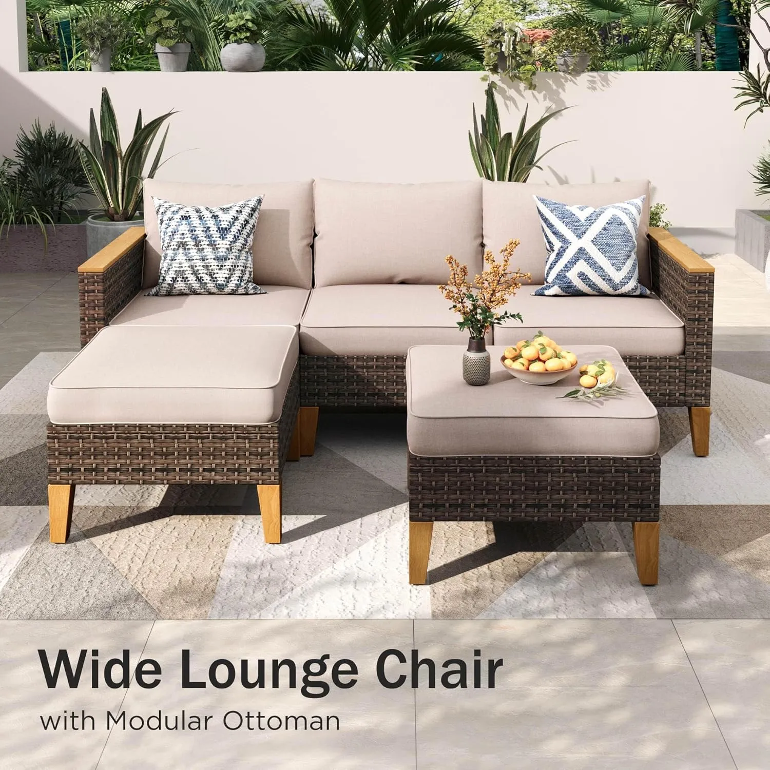 PHI VILLA 12 Pieces Patio Conversation Set Half Moon Wicker Outdoor Furniture Sofa Set Curved Circle Rattan Sofa for Garden