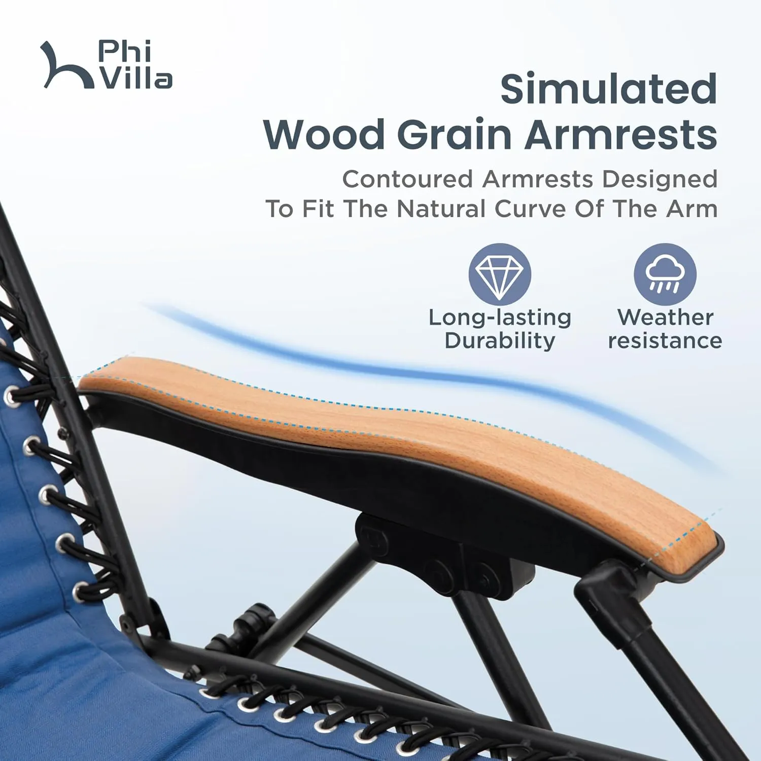PHI VILLA XXL Oversized Padded Zero Gravity Chair, Foldable Patio Recliner, 30" Wide Seat Anti Gravity Lounger with Cup Holder, Set of 2, Support 400 LBS (Thumb Blue)