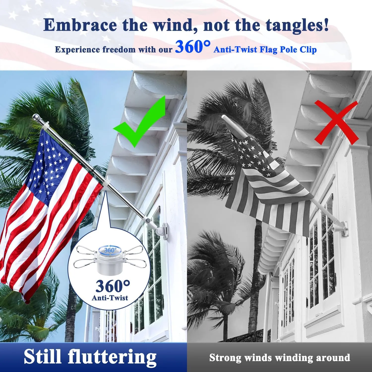 PHITRIC Flag Pole Kit, Tangle Free Spinning Stainless Steel Rustproof Flagpole for 3x5 Sports Fan Outdoor Flags for Outside House (Silver, 5FT, with Bracket)