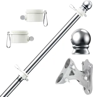 PHITRIC Flag Pole Kit, Tangle Free Spinning Stainless Steel Rustproof Flagpole for 3x5 Sports Fan Outdoor Flags for Outside House (Silver, 5FT, with Bracket)