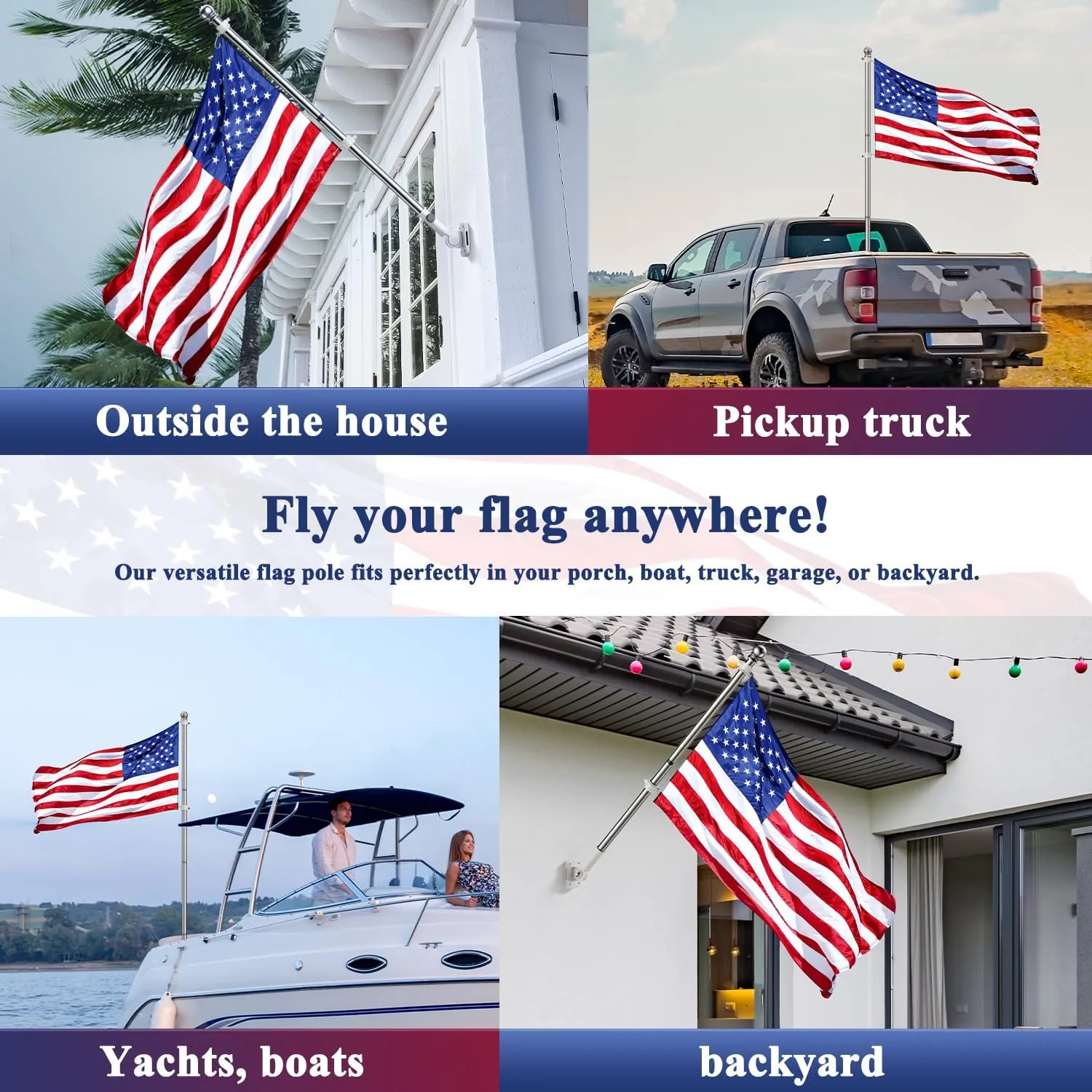 PHITRIC Flag Pole Kit, Tangle Free Spinning Stainless Steel Rustproof Flagpole for 3x5 Sports Fan Outdoor Flags for Outside House (Silver, 5FT, with Bracket)