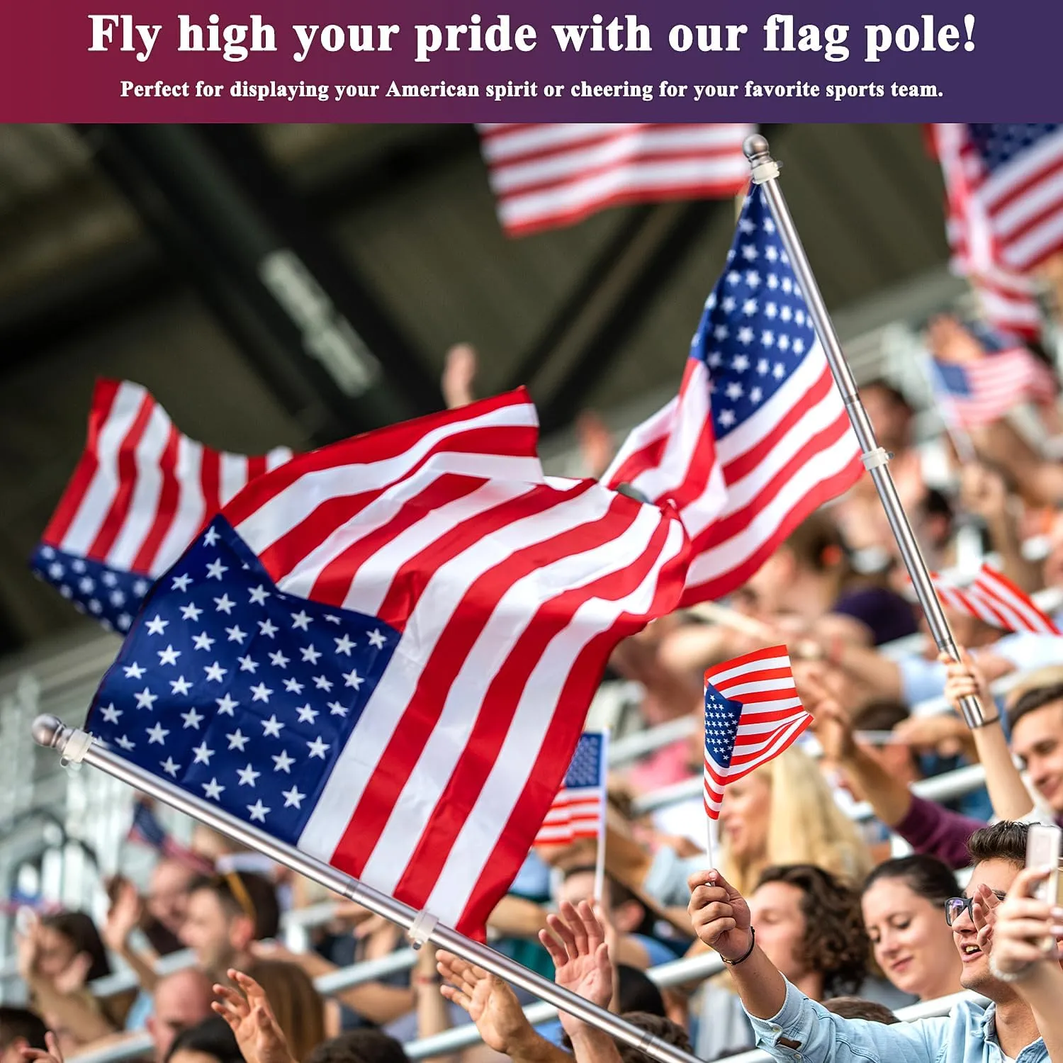 PHITRIC Flag Pole Kit, Tangle Free Spinning Stainless Steel Rustproof Flagpole for 3x5 Sports Fan Outdoor Flags for Outside House (Silver, 5FT, with Bracket)